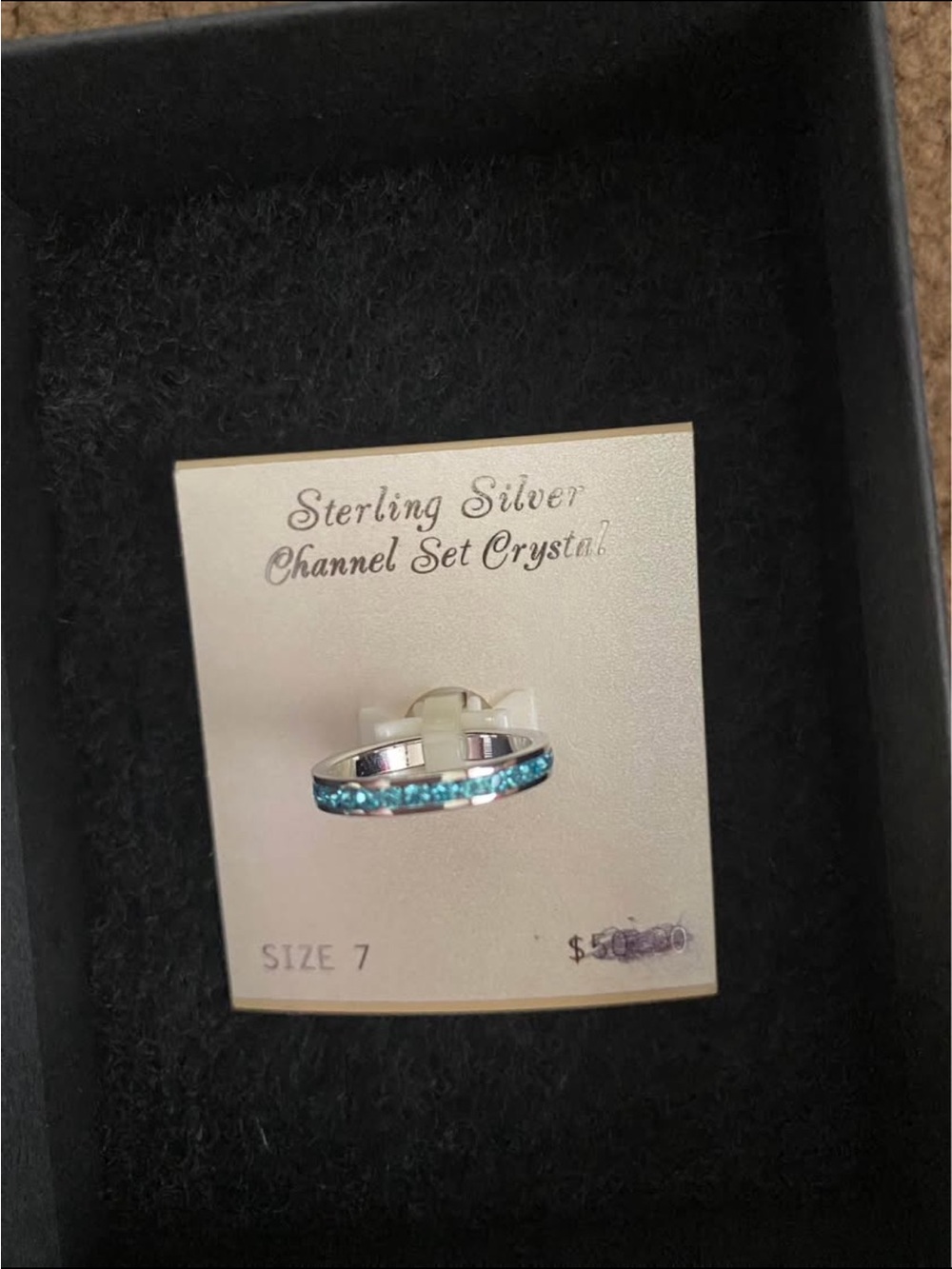 Kohl's Sterling Silver Ring with Teal-Blue Channel Crystals